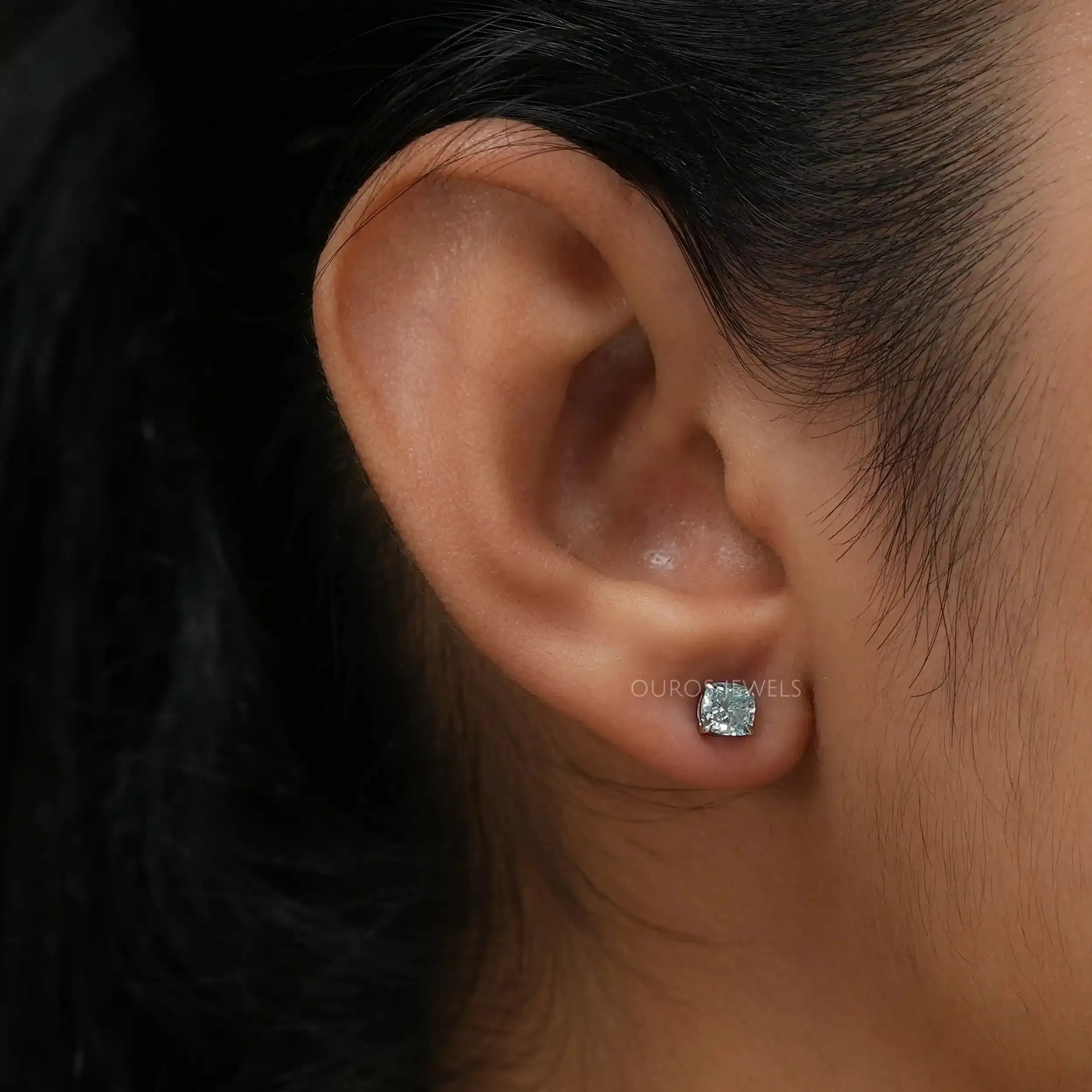 Cushion Blue Lab Diamond Stud Earring