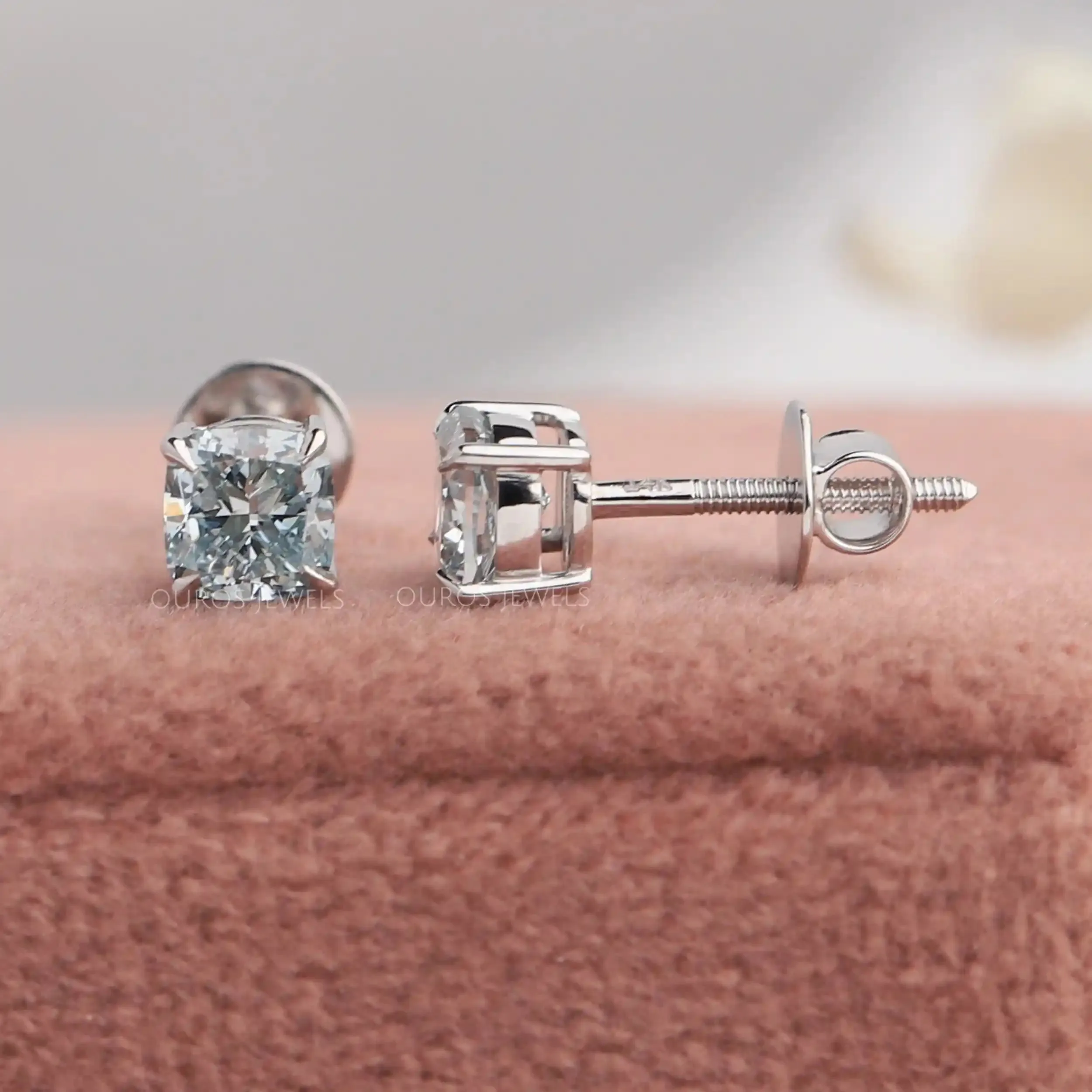 Cushion Blue Lab Diamond Stud Earring