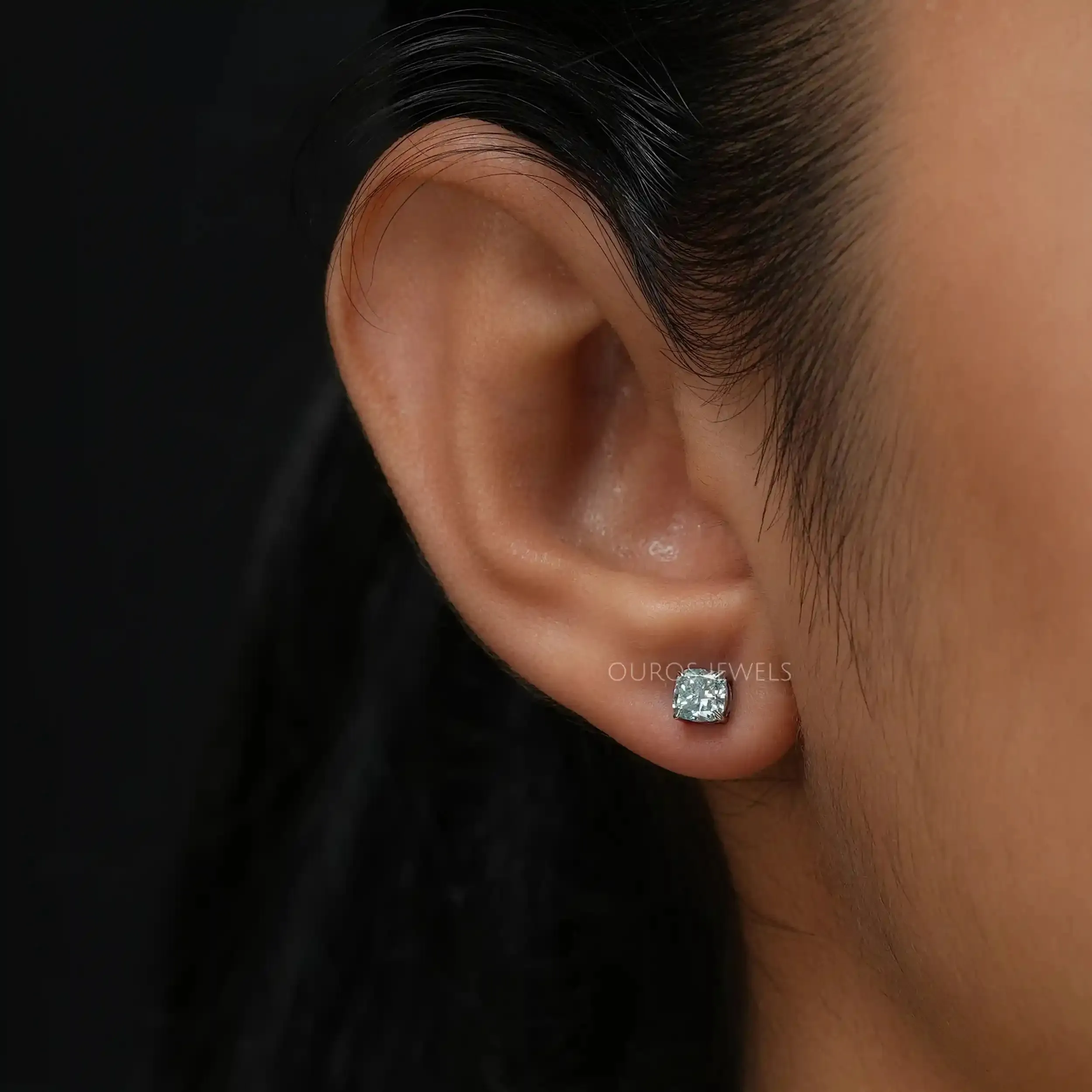 Cushion Blue Lab Diamond Stud Earring