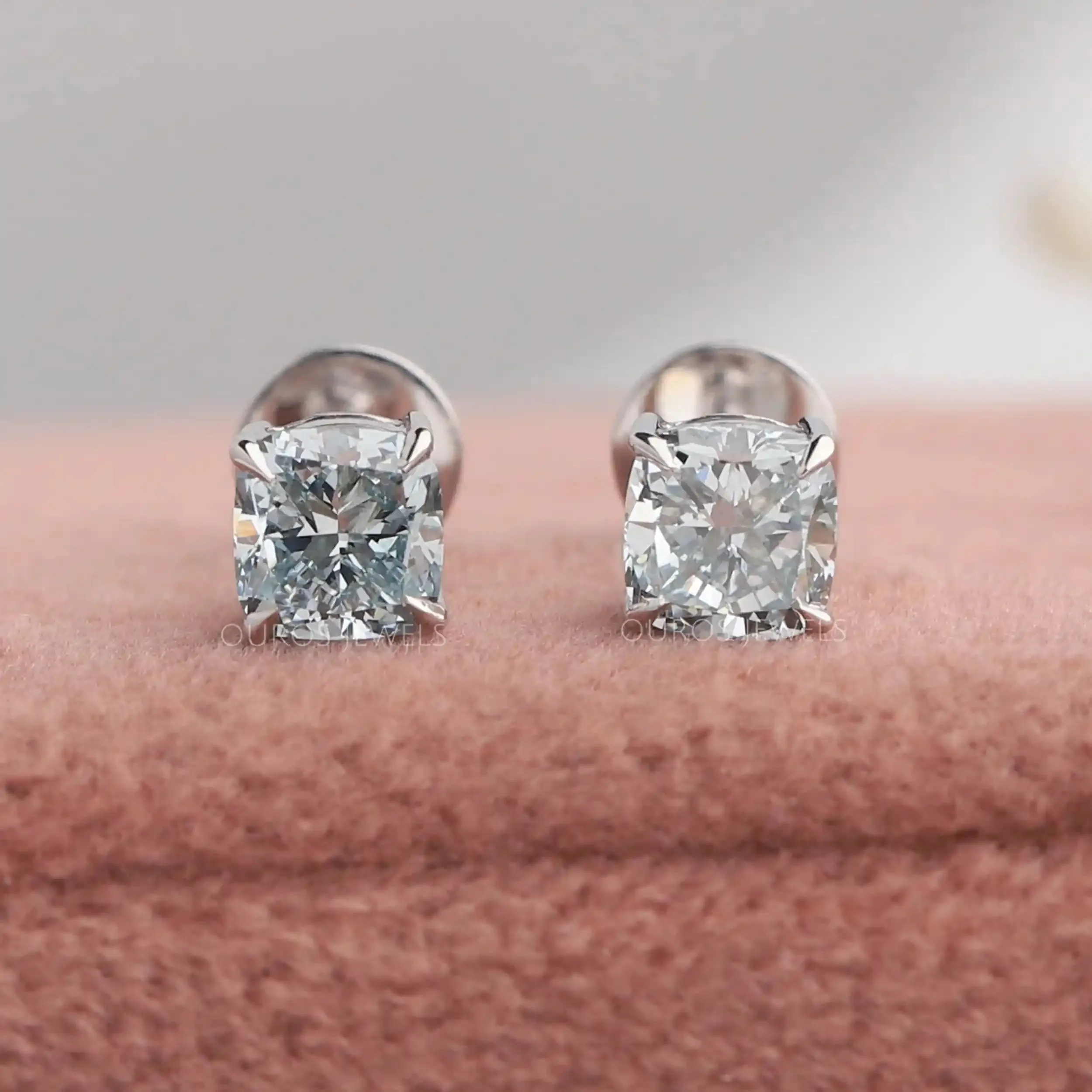 Cushion Blue Lab Diamond Stud Earring