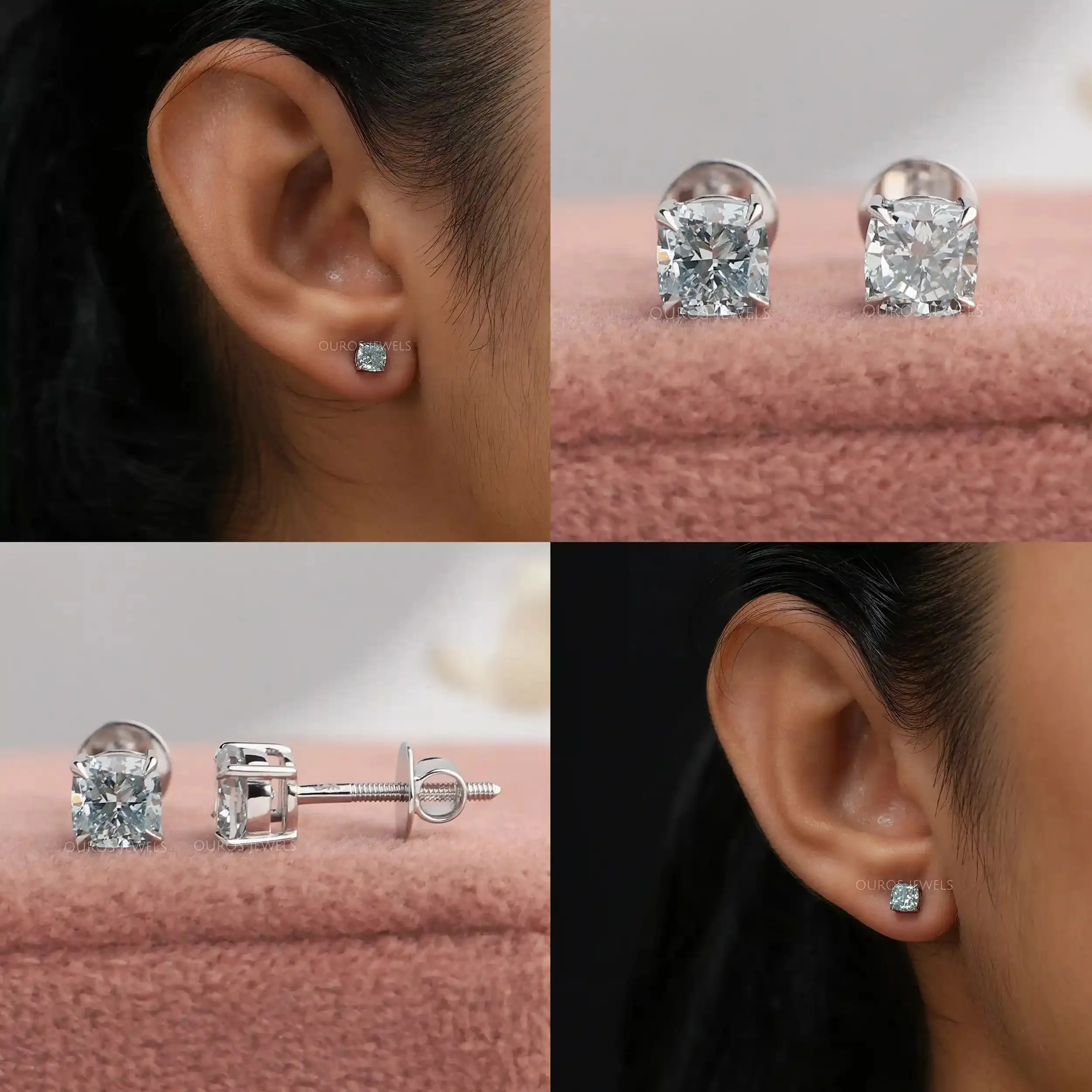 Cushion Blue Lab Diamond Stud Earring