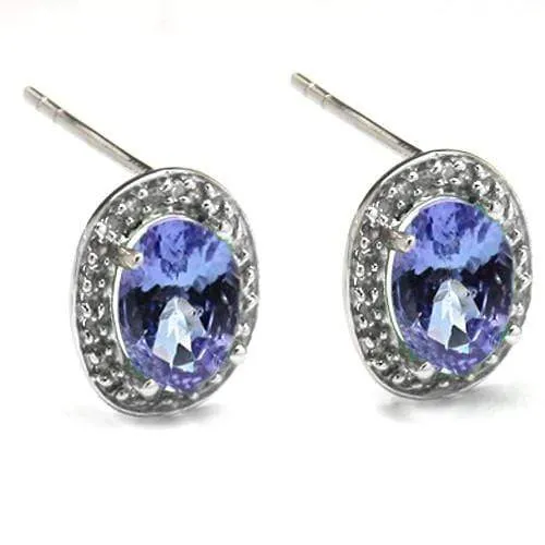 DAZZLING 0.34 CT GENUINE TANZANITE & 48 PCS WHITE DIAMOND 10K SOLID WHITE GOLD E