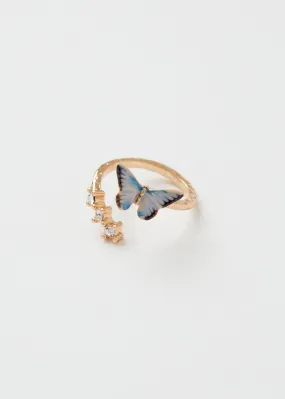 Fable England Blue Butterfly Enamel Ring