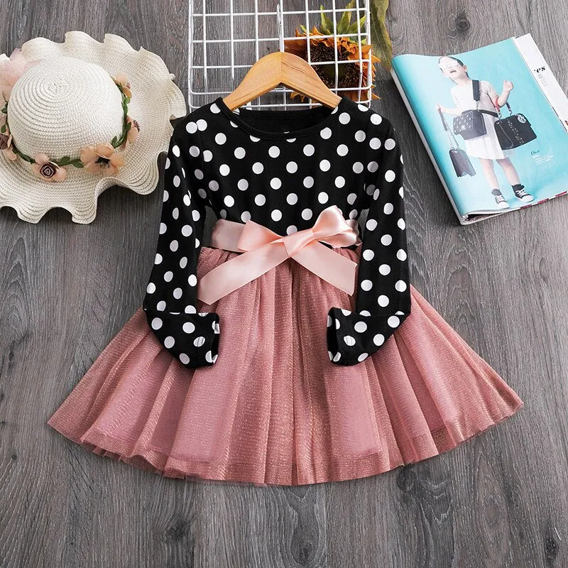 Girl Dress Long Sleeve Polka Dot Girls Dresses Princess Baby Kids Clothes For Girl Casual Wear Tutu 2-7 Years Children Clothing