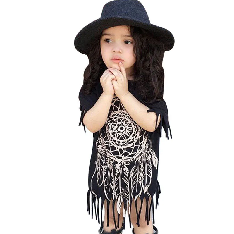 Girls Party Dress Children's Clothing Personality Style Casual Baby Wild Fringed Dresses Vestidos Kids Clothes SM6