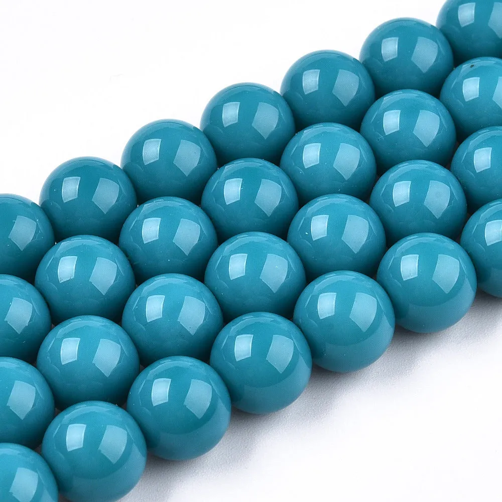 Glass Beads, Round, Opaque, Steel Blue, 10mm