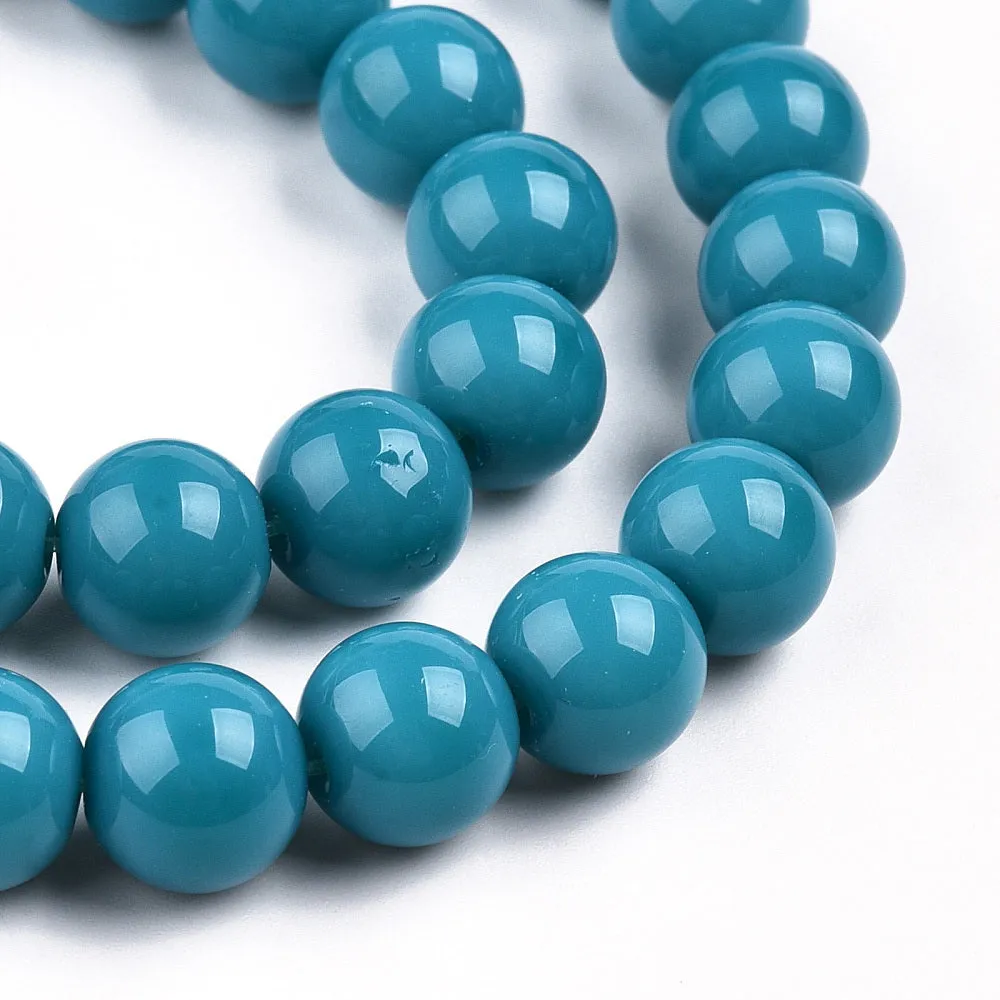 Glass Beads, Round, Opaque, Steel Blue, 10mm