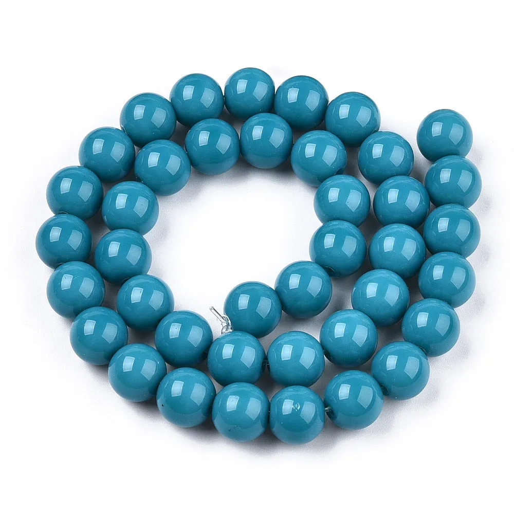 Glass Beads, Round, Opaque, Steel Blue, 10mm