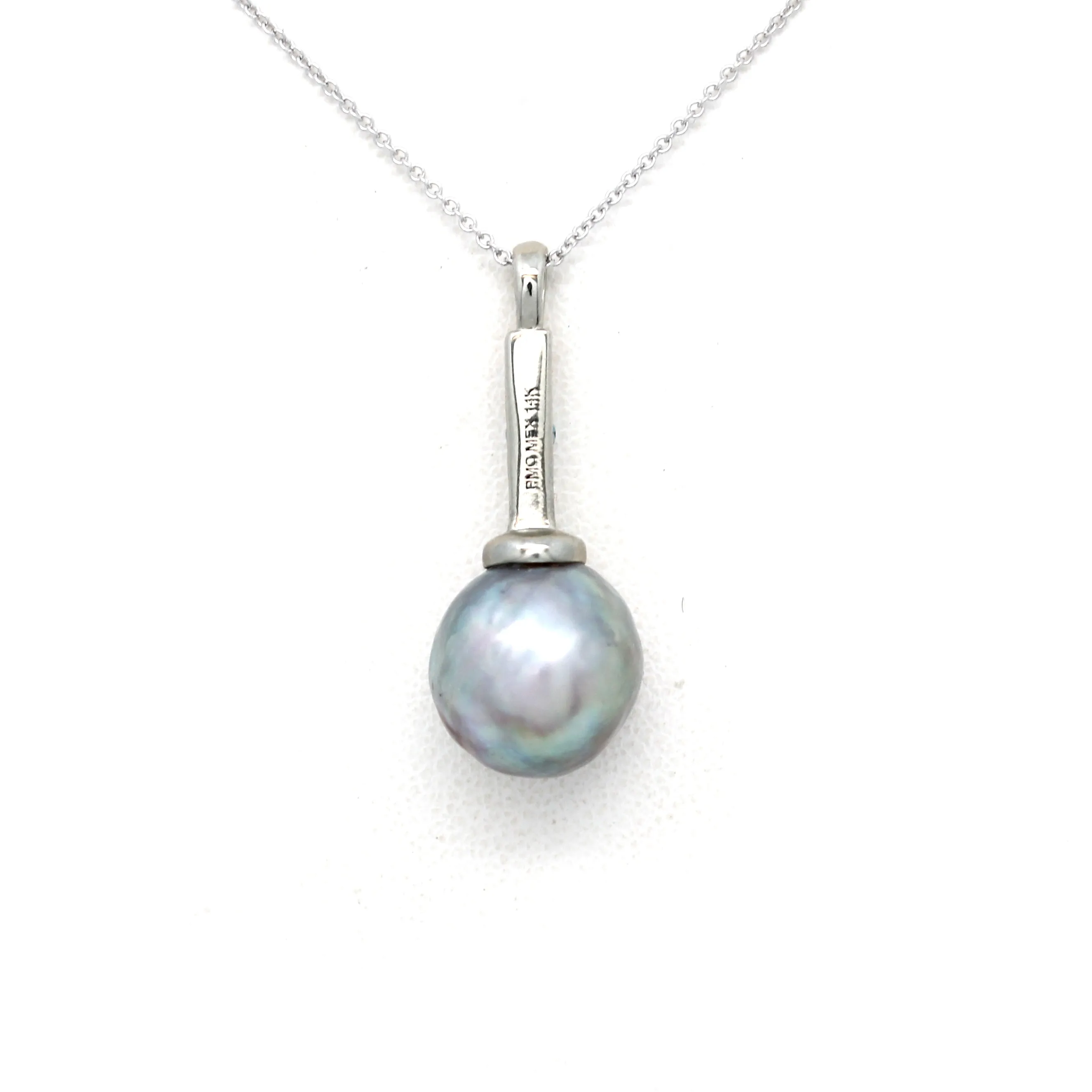 Gorgeous Pink/Green Cortez Pearl on 14K White Gold Pendant with Heliolites and Sapphire (Includes Gold Chain)