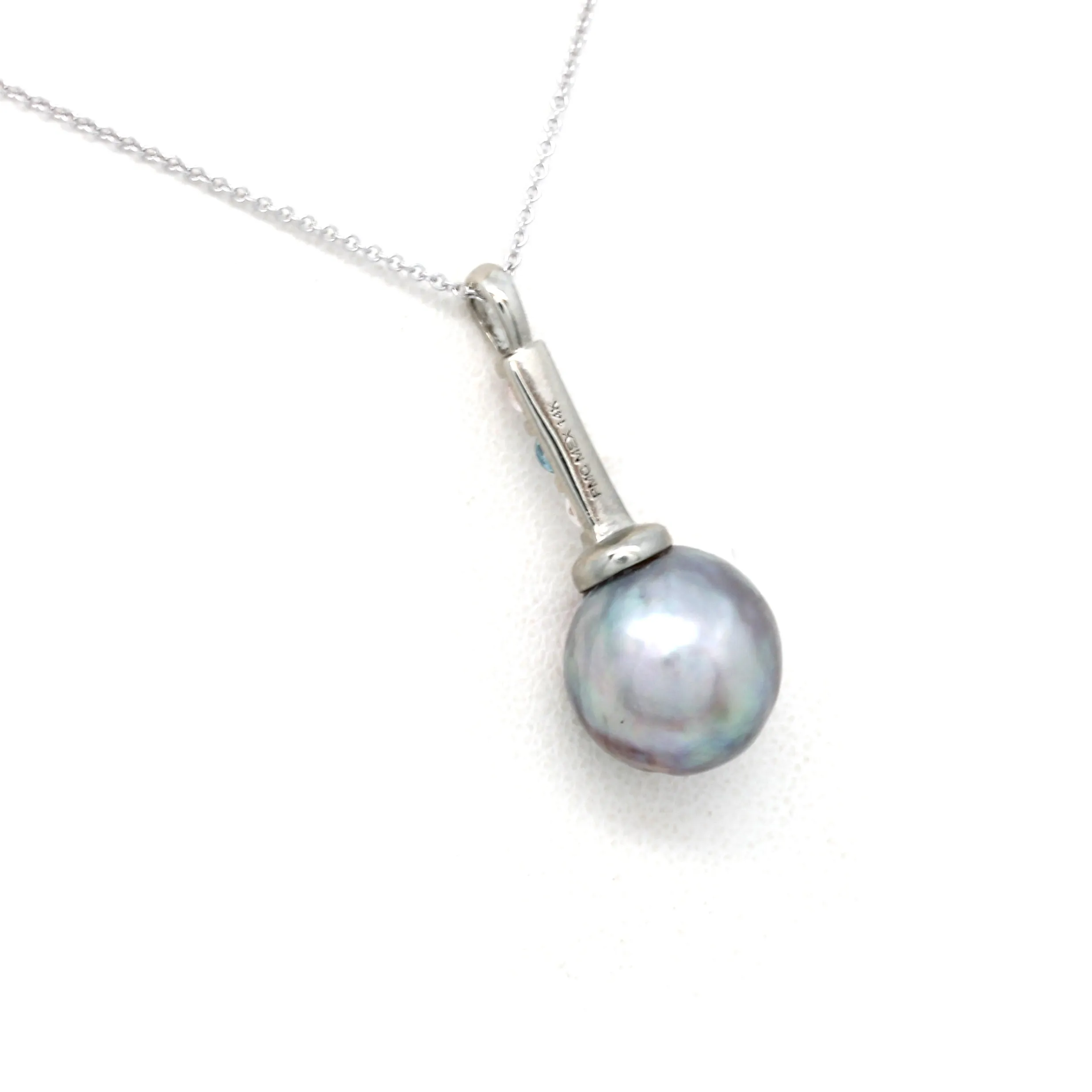 Gorgeous Pink/Green Cortez Pearl on 14K White Gold Pendant with Heliolites and Sapphire (Includes Gold Chain)