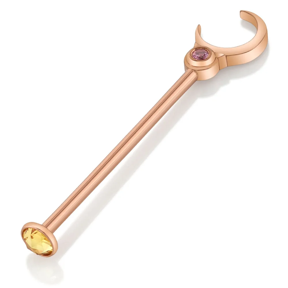 Hey Sailor Industrial Barbell in Gold with Pink Sapphire & Yellow Sapphire