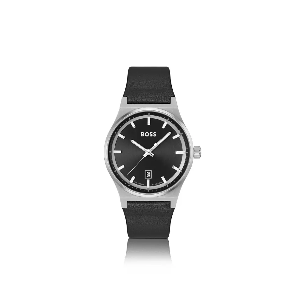 Hugo Boss Black Dial Black Leather Strap