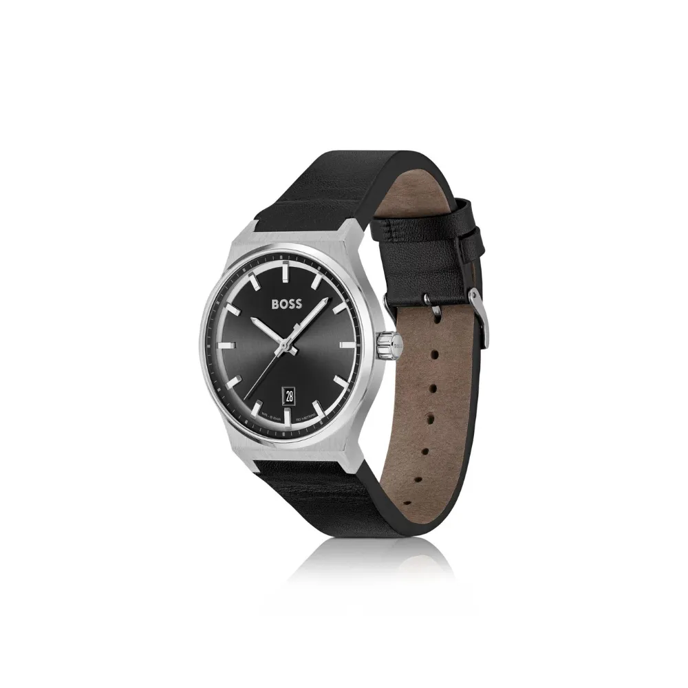 Hugo Boss Black Dial Black Leather Strap