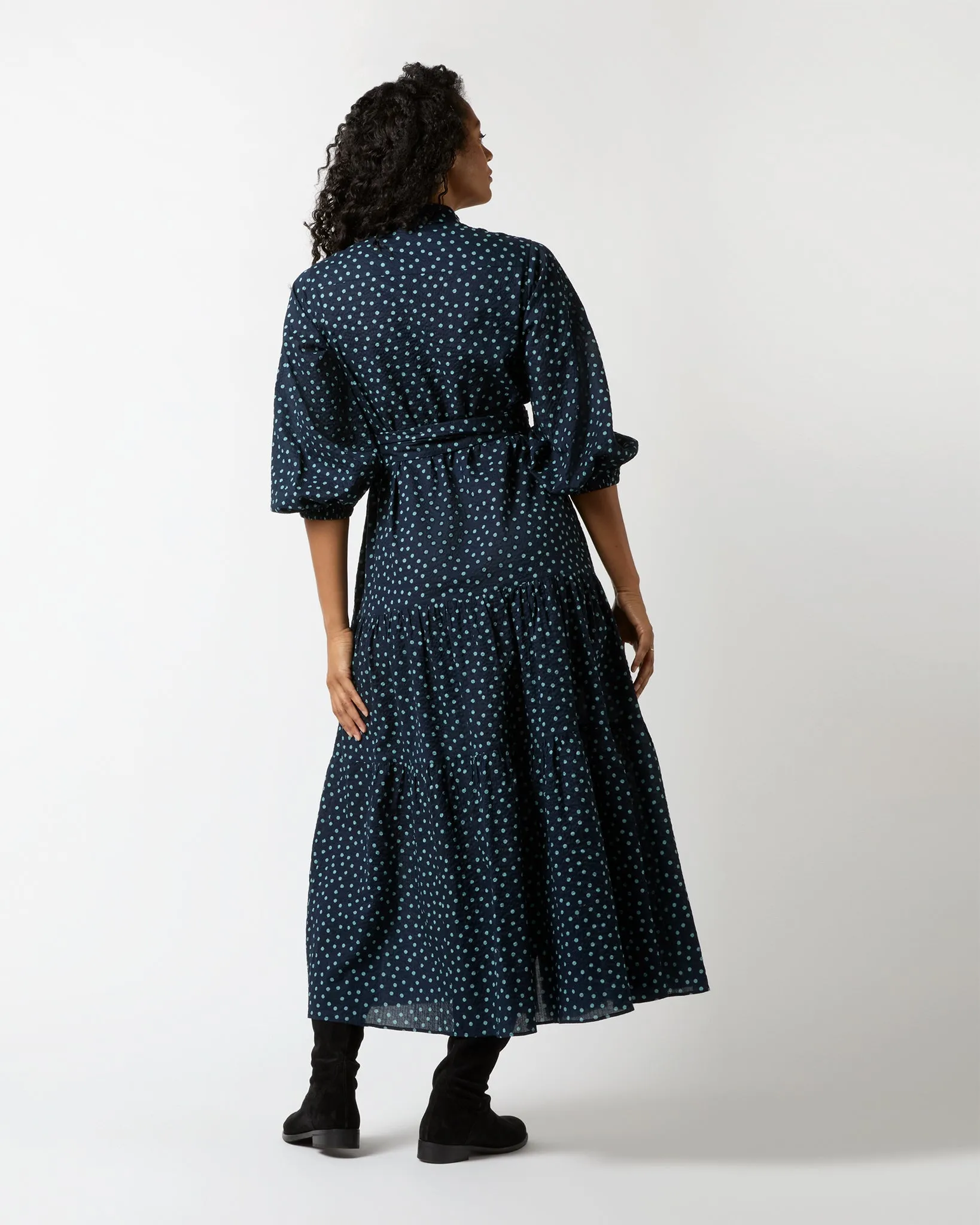 Isla Shirtdress in Navy/Steel Blue Crinkle Cotton