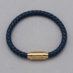 Italgem Gold IP Stainless Steel Blue Leather Bracelet