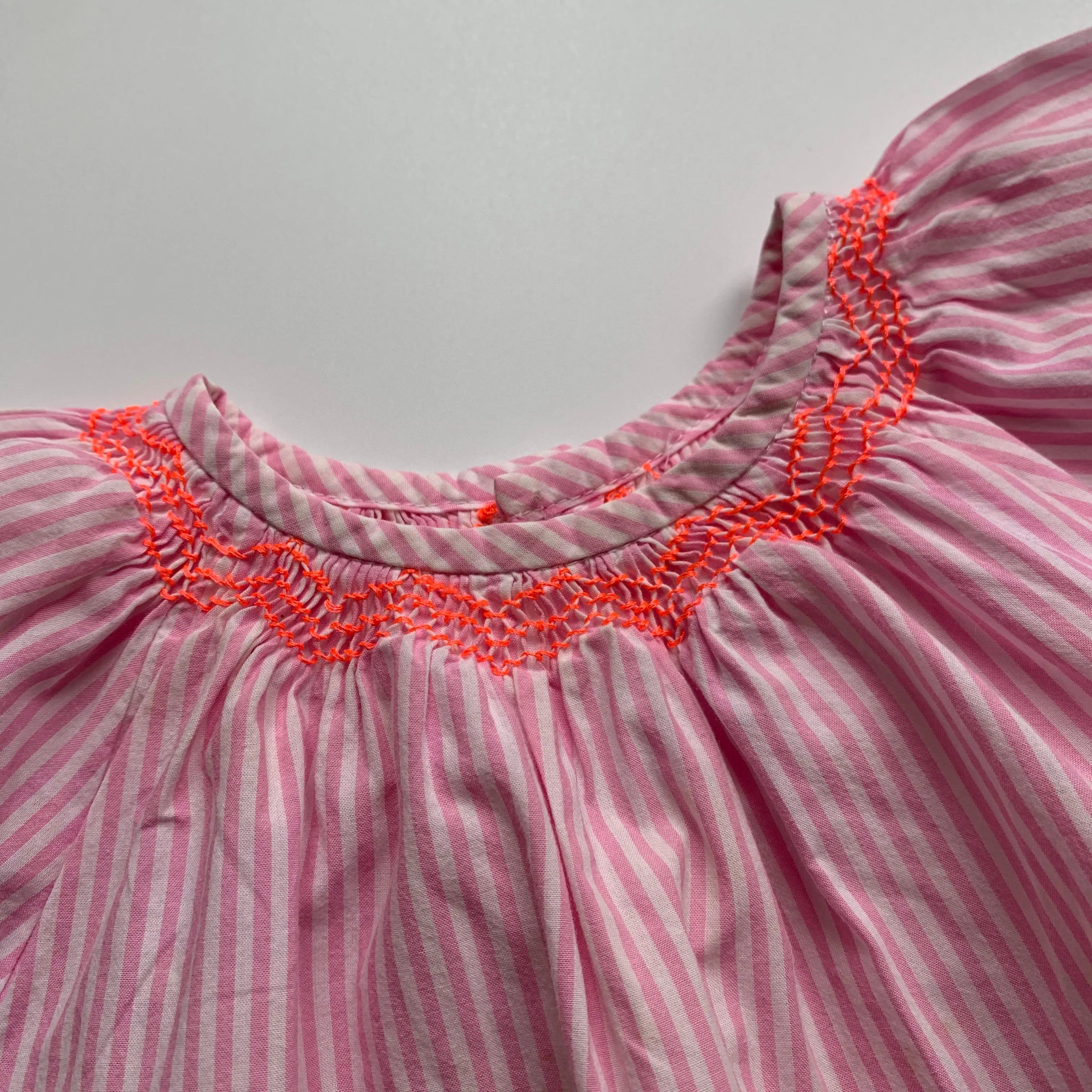 Jacadi Pink And White Candy Stripe Blouse With Neon Smocking: 18 Months