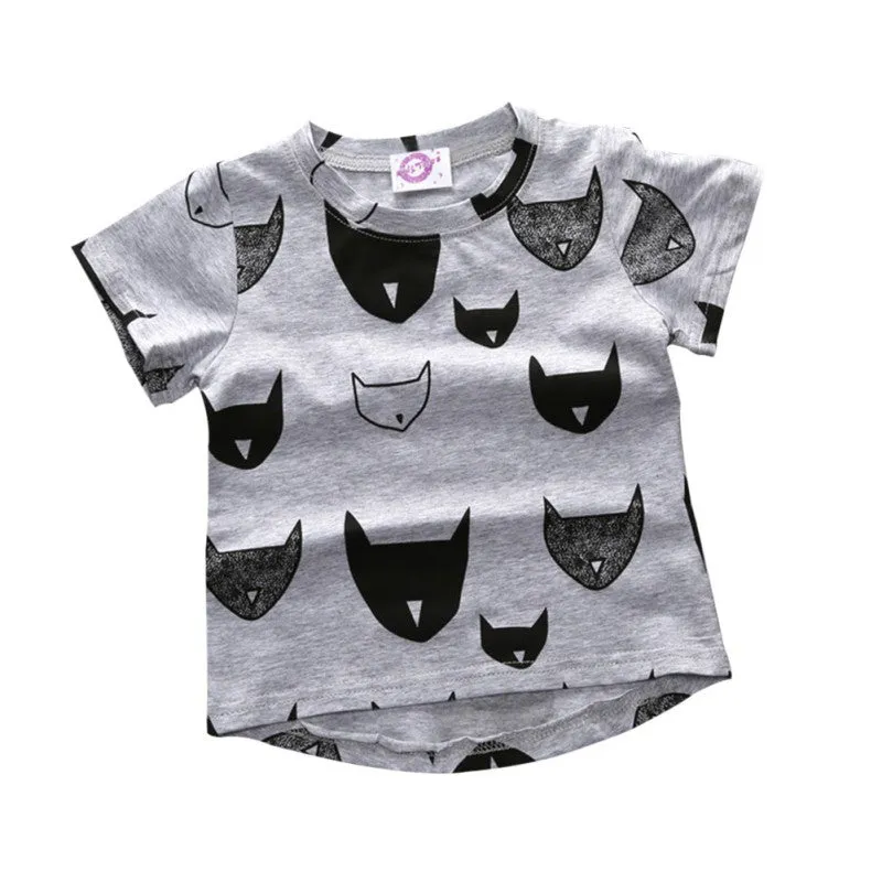 Kids Clothes Brand New Boys Girls T Shirt Tops Cotton Jersey Allover Cat Print Baby T Shirts Tees SM6