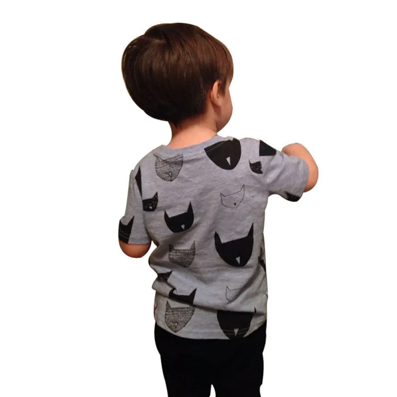 Kids Clothes Brand New Boys Girls T Shirt Tops Cotton Jersey Allover Cat Print Baby T Shirts Tees SM6