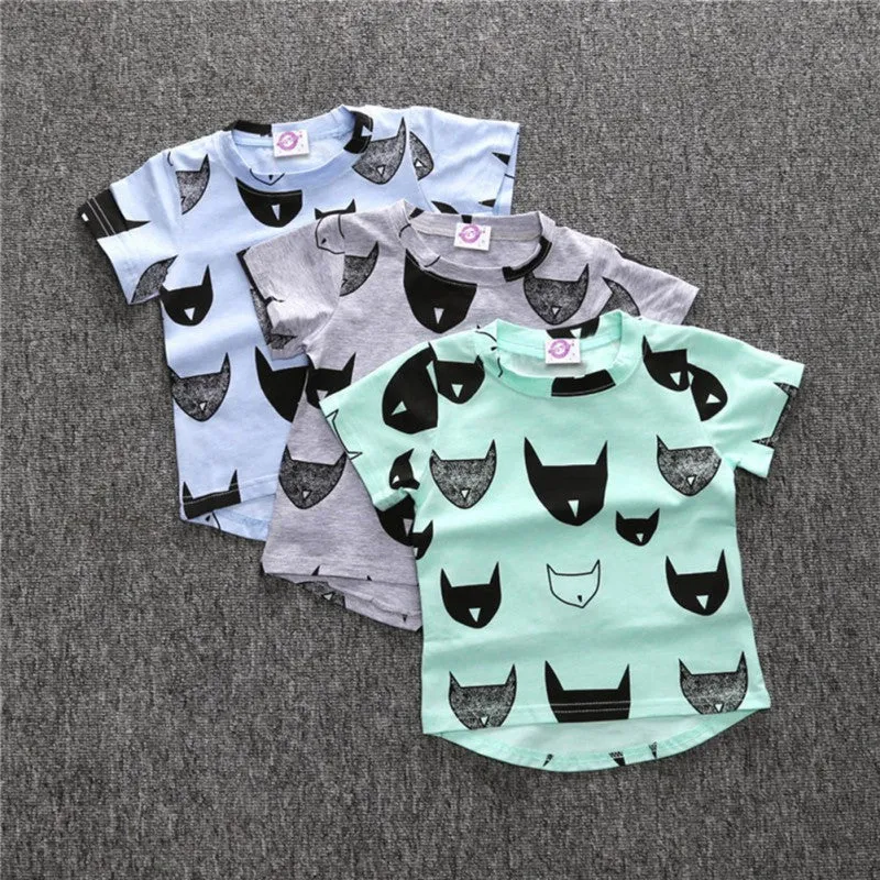 Kids Clothes Brand New Boys Girls T Shirt Tops Cotton Jersey Allover Cat Print Baby T Shirts Tees SM6