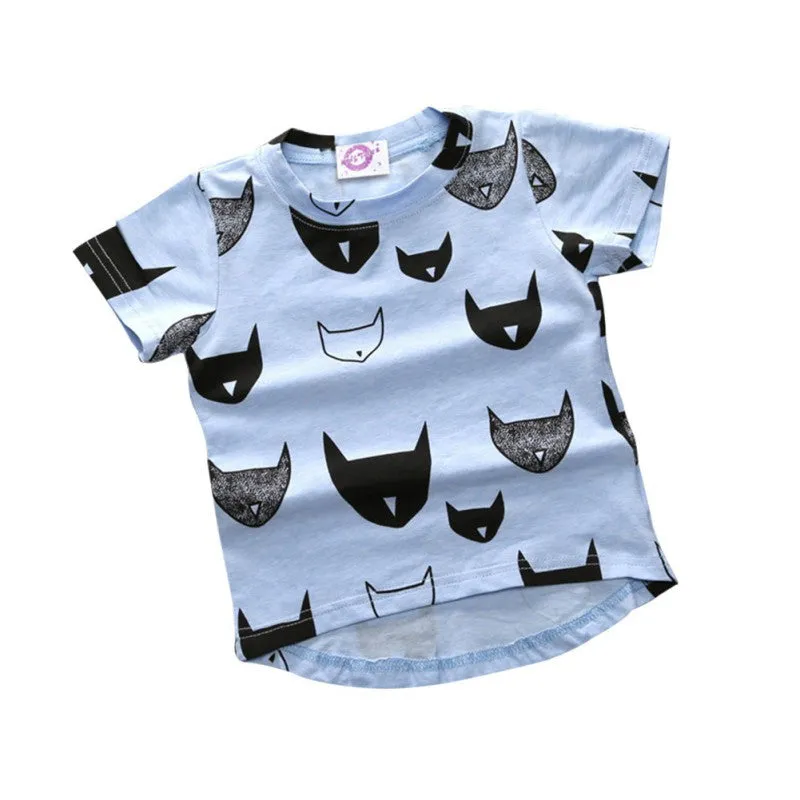 Kids Clothes Brand New Boys Girls T Shirt Tops Cotton Jersey Allover Cat Print Baby T Shirts Tees SM6