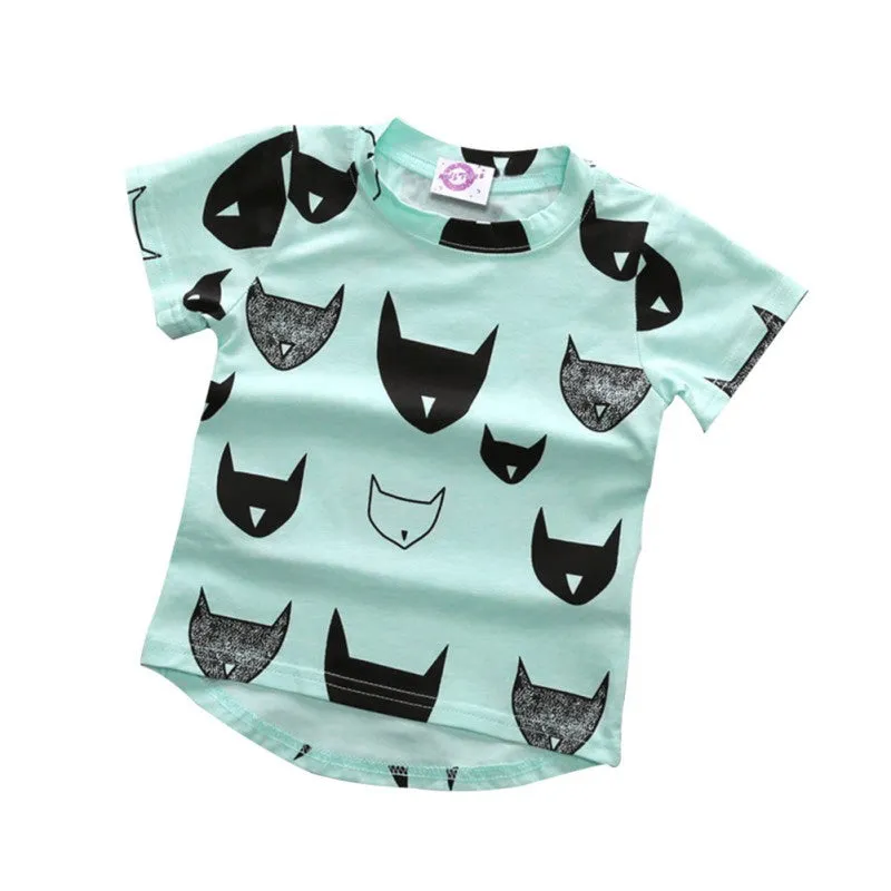 Kids Clothes Brand New Boys Girls T Shirt Tops Cotton Jersey Allover Cat Print Baby T Shirts Tees SM6