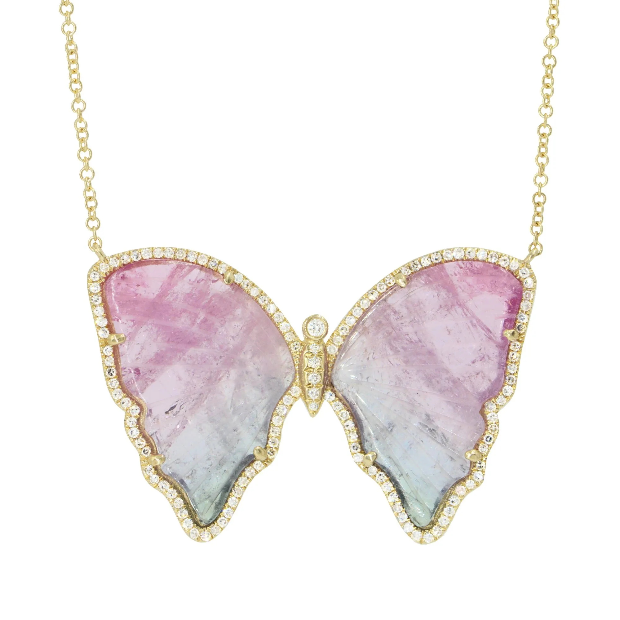 Large Pink and Mauve Tourmaline Butterfly Necklace with Diamonds