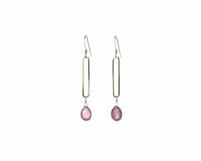 Long Oval Gold Fill Pink Sapphire Earrings