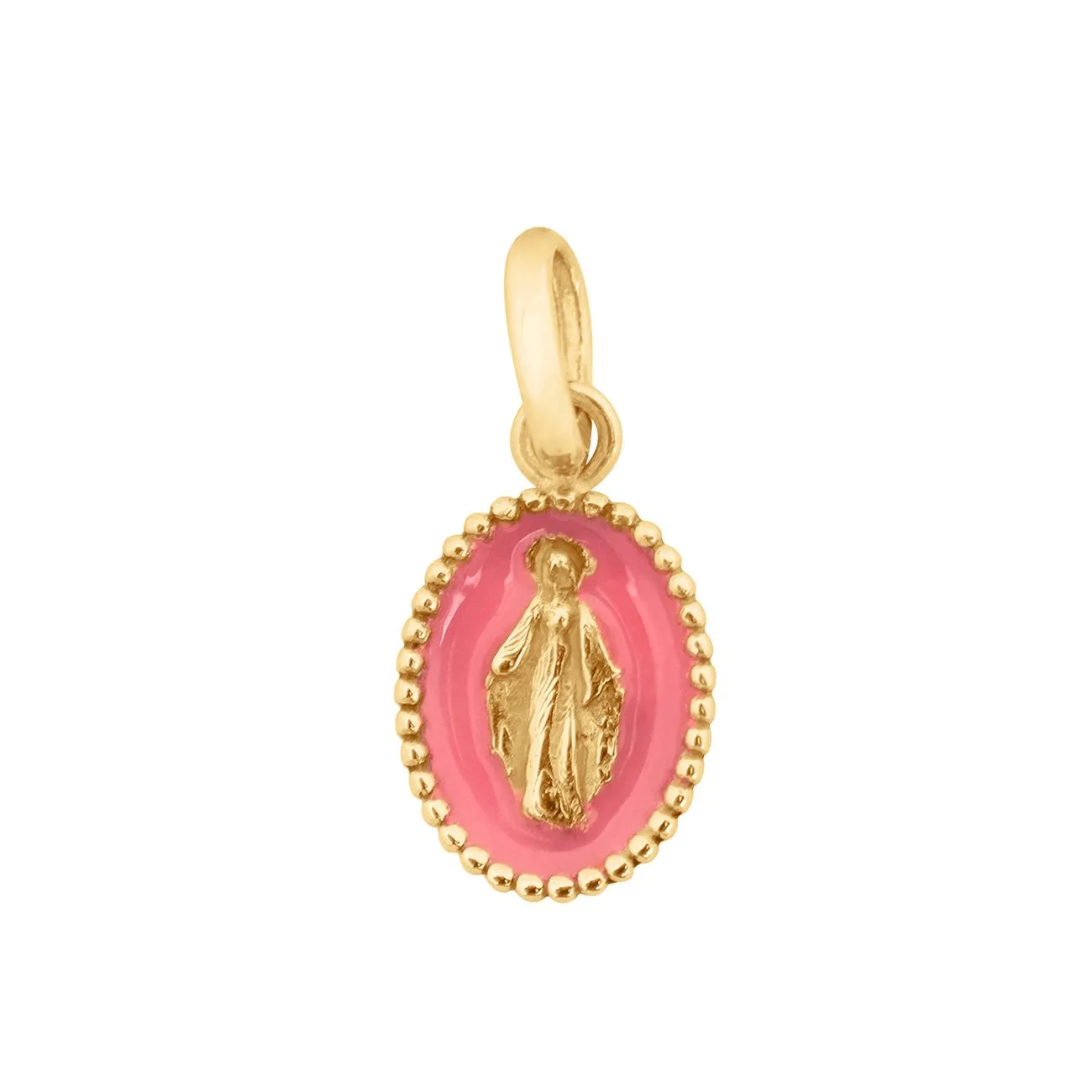 Madone Pink Resin pendant, Yellow gold