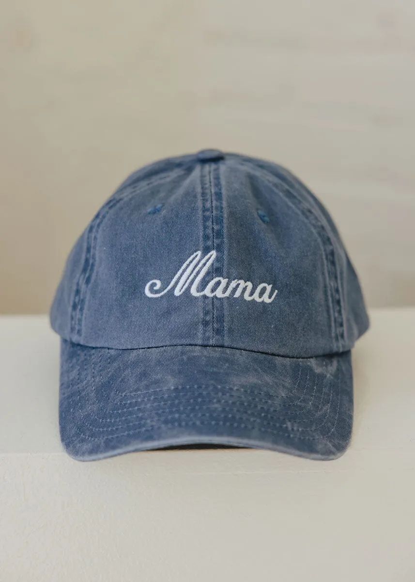 Mama Embroidered Hat - Steel Blue