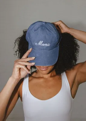 Mama Embroidered Hat - Steel Blue