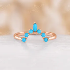 Marquise & Round Blue Turquoise Curved Wedding Band Rose Gold