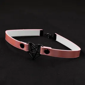 Metallic Pink Band Heart Pentagram Choker