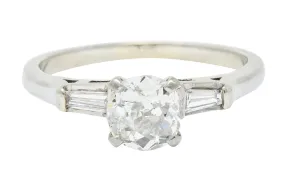 Mid-Century 1.03 CTW Old Mine Diamond 18 Karat White Gold Engagement Ring