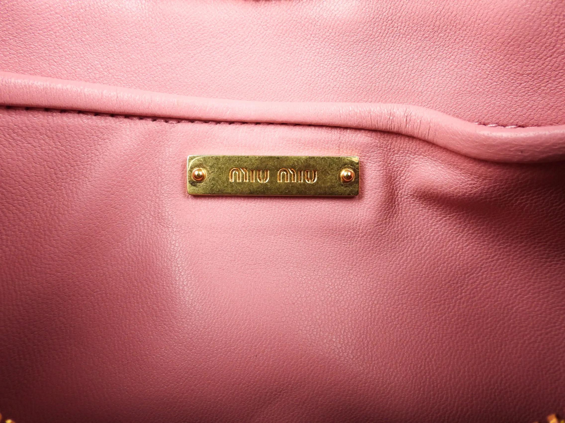 Miu Miu Pink Matelasse Leather Zip Pouch with Strap