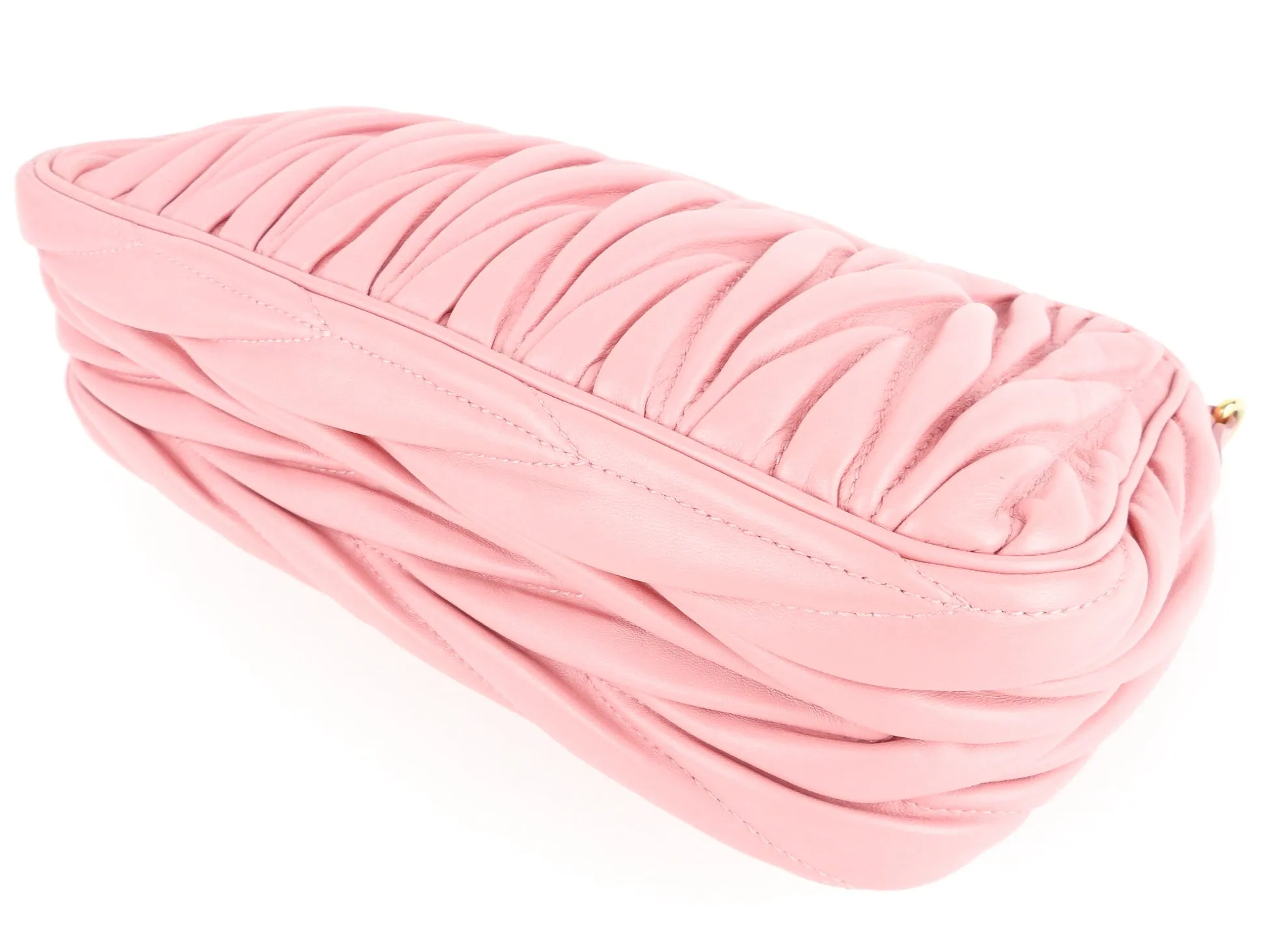 Miu Miu Pink Matelasse Leather Zip Pouch with Strap