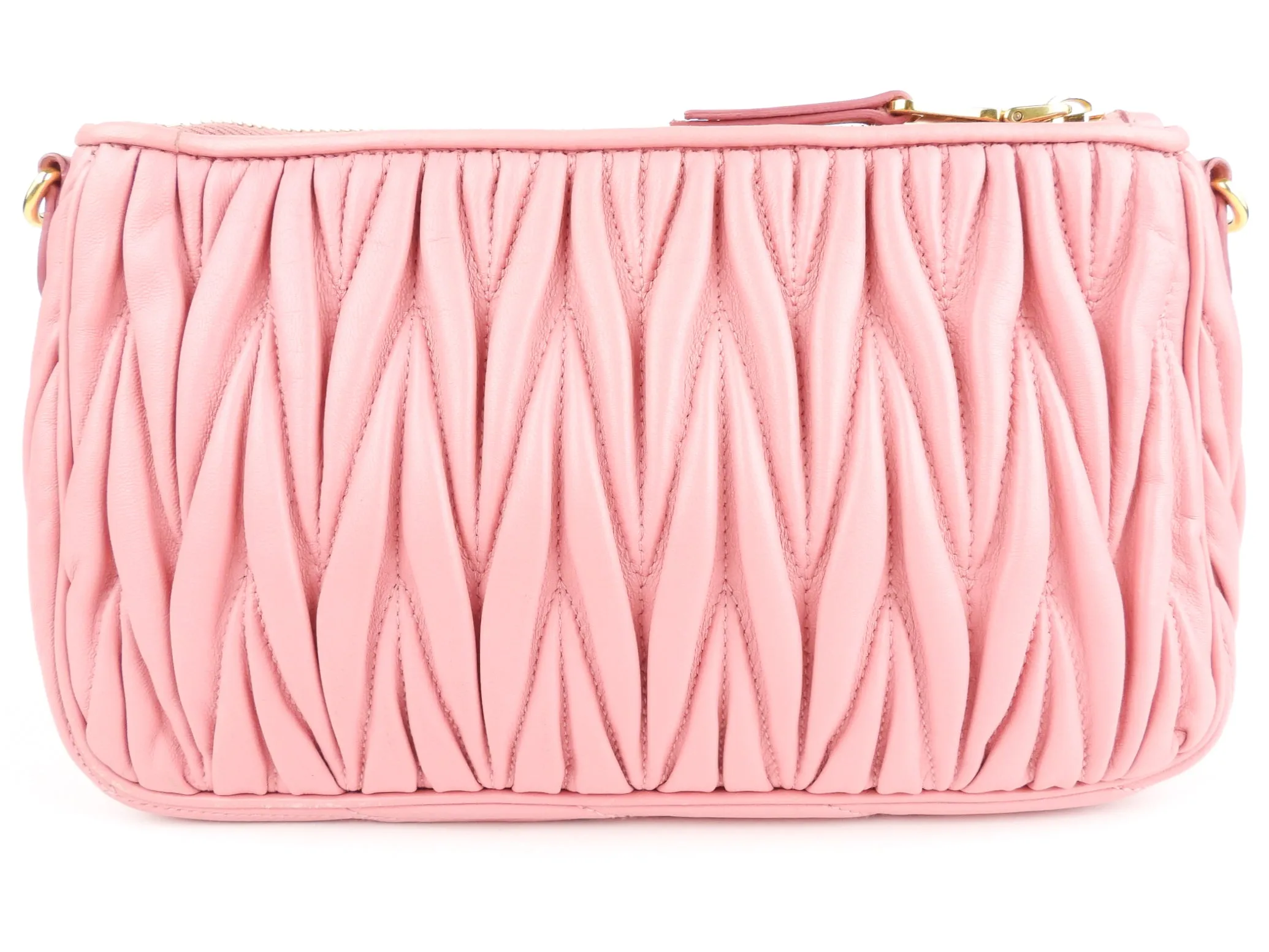 Miu Miu Pink Matelasse Leather Zip Pouch with Strap