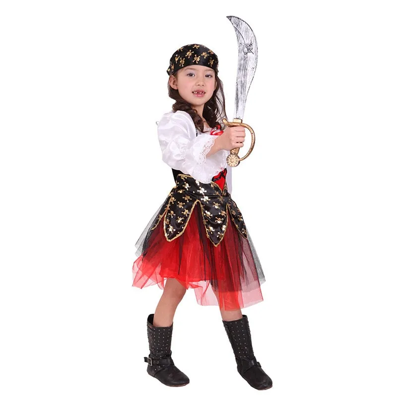 New Halloween Pirate Captain Costumes Girls Party Cosplay Costume for Children Kids Clothes Performance Kindergarten