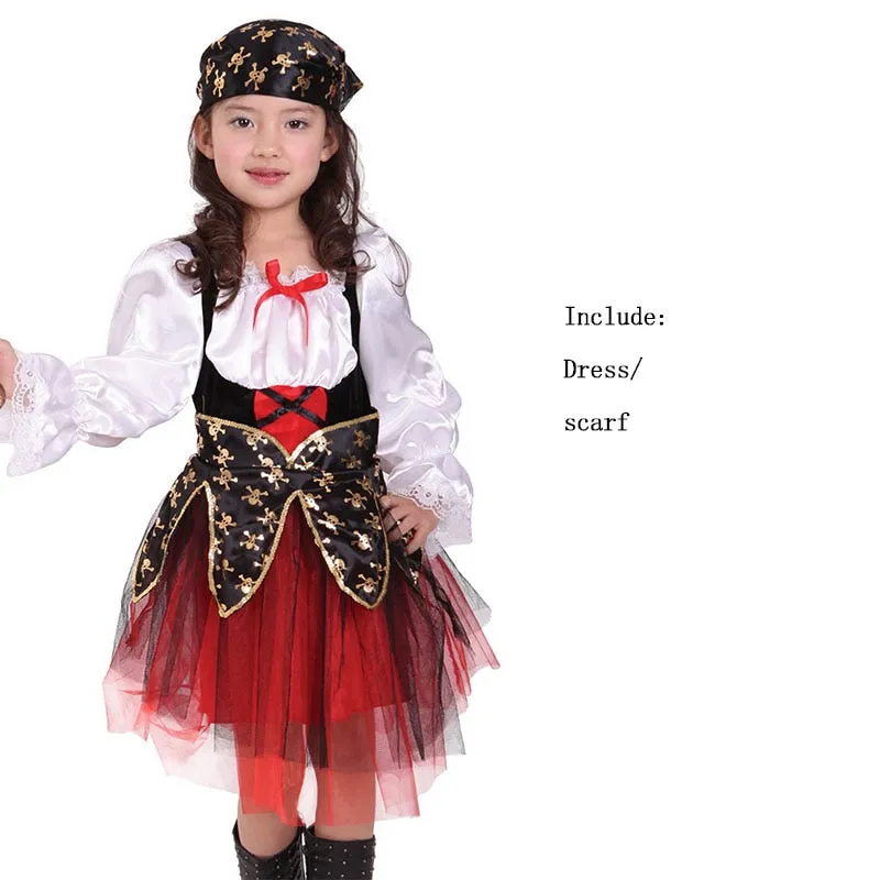 New Halloween Pirate Captain Costumes Girls Party Cosplay Costume for Children Kids Clothes Performance Kindergarten