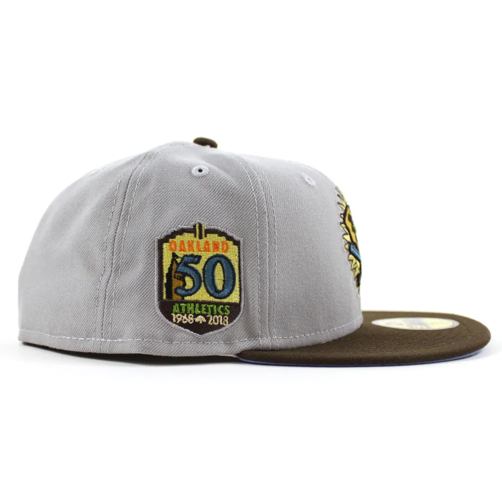 Oakland Athletics 50TH ANNIVERSARY New Era 59Fifty Fitted Hat (GRAY WALNUT STEEL BLUE Under Brim)