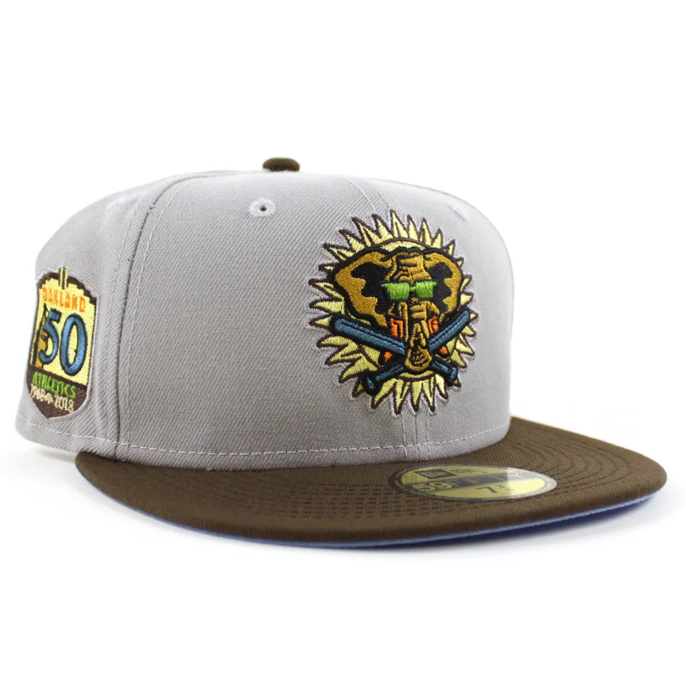 Oakland Athletics 50TH ANNIVERSARY New Era 59Fifty Fitted Hat (GRAY WALNUT STEEL BLUE Under Brim)