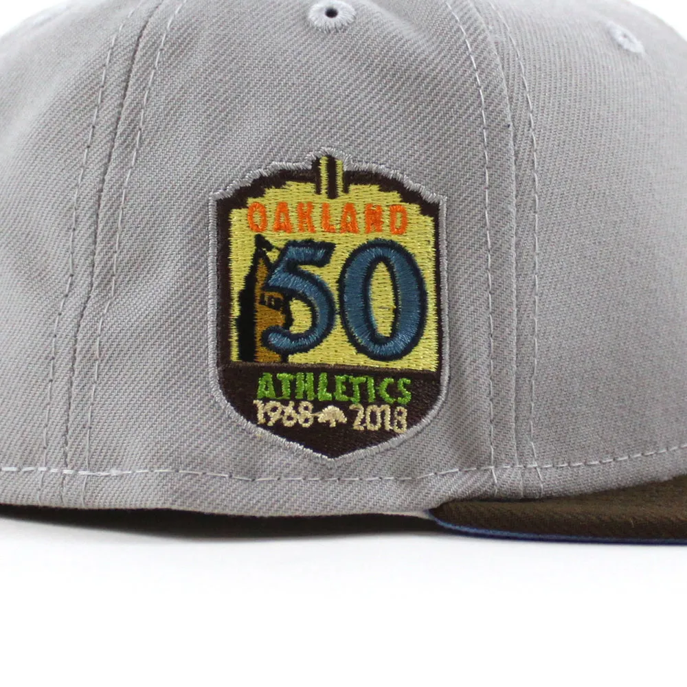 Oakland Athletics 50TH ANNIVERSARY New Era 59Fifty Fitted Hat (GRAY WALNUT STEEL BLUE Under Brim)