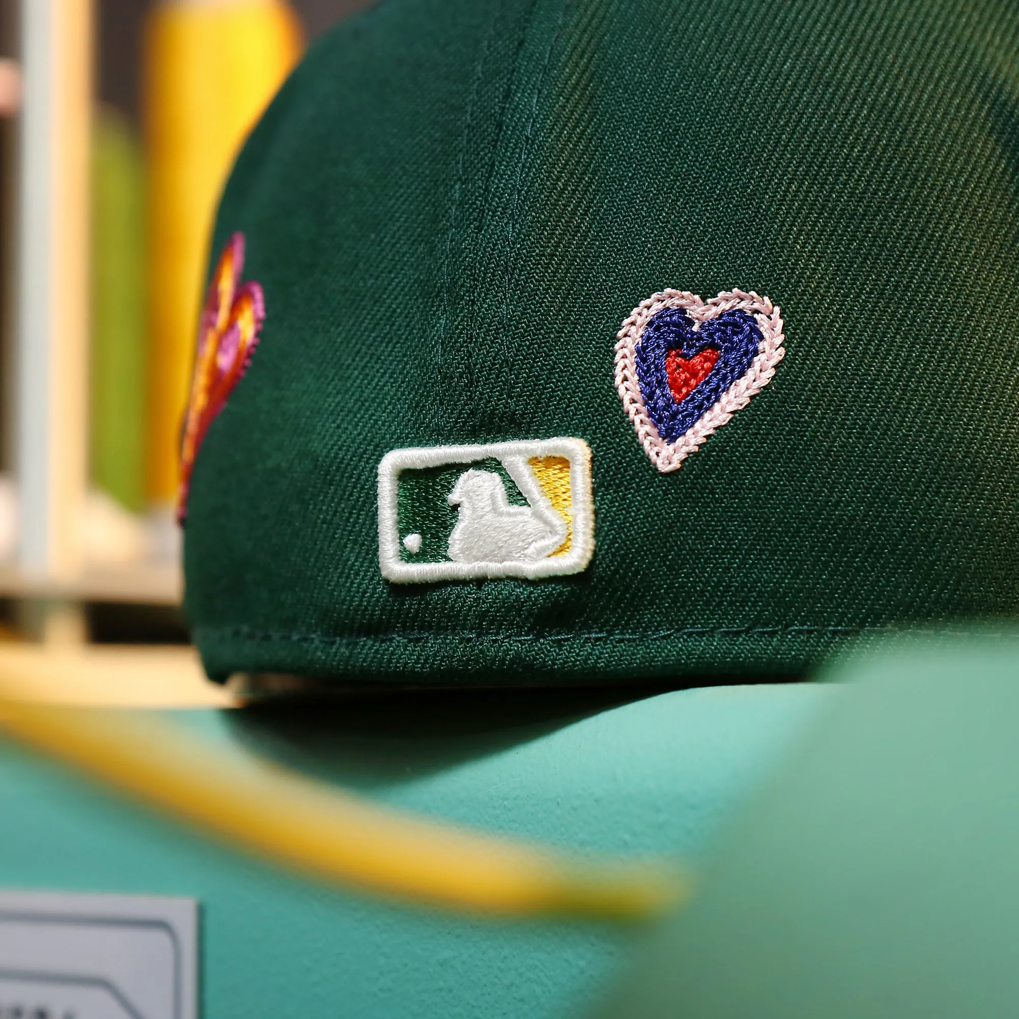 Oakland Athletics All Over Embroidered Chain Stitch Heart Pink Bottom 59Fifty Fitted Cap | Green 59Fifty Cap