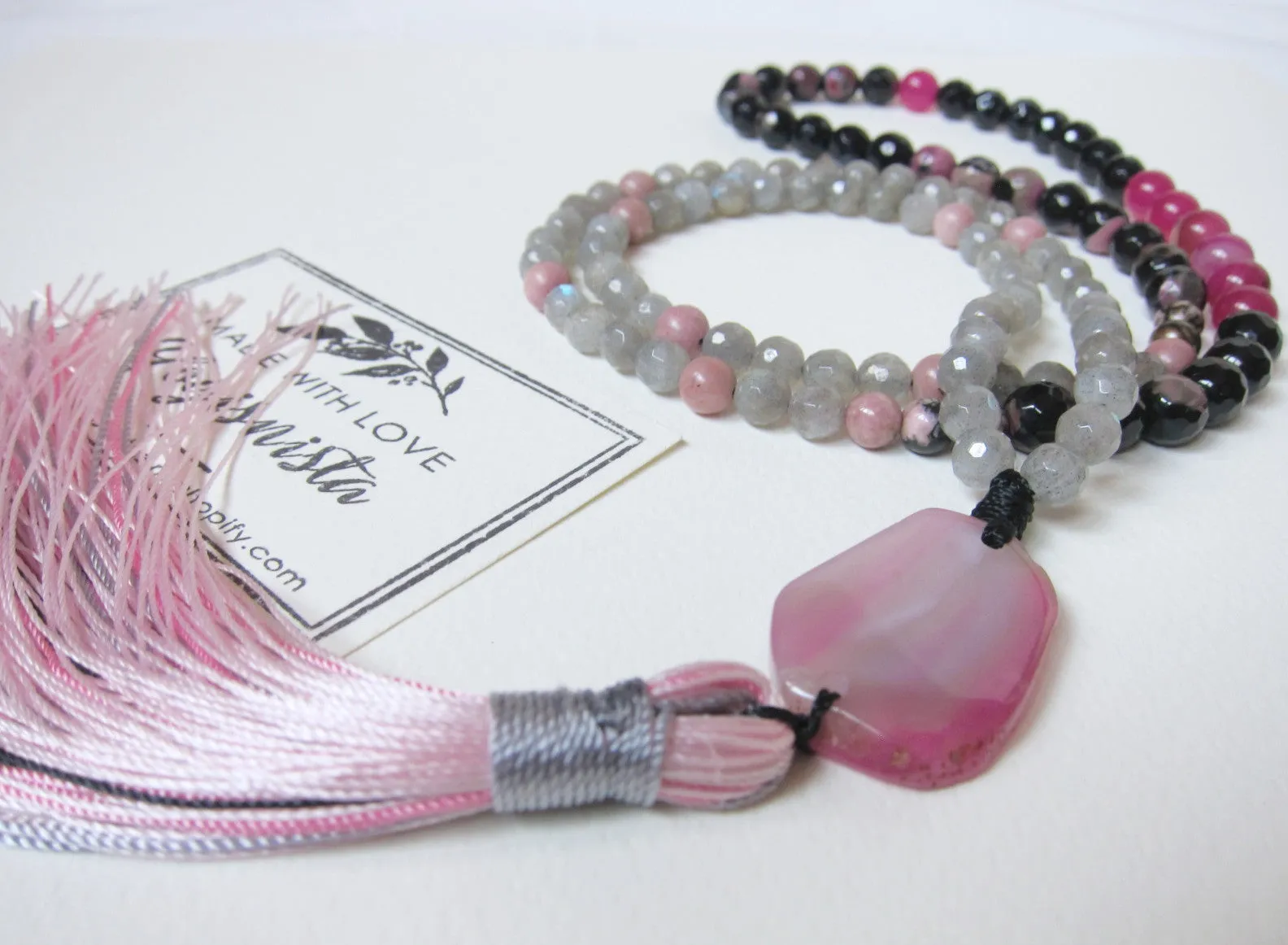 Pink Quartz, Labradorite, Pink Agate Necklace ~ Layer with Pink!