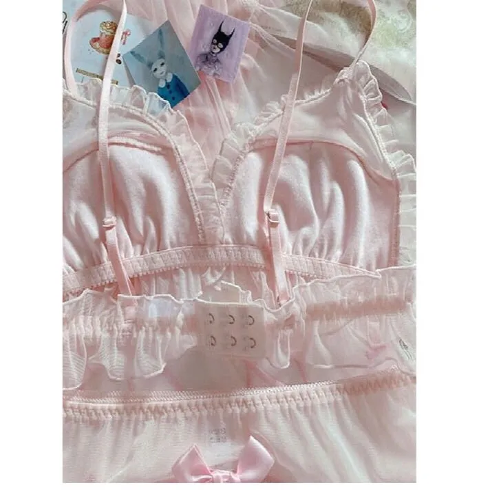 Pink Satin 2-piece Nymphet Lolita Lingerie Set