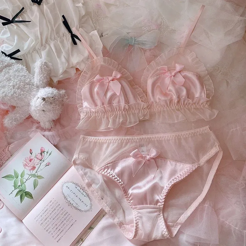 Pink Satin 2-piece Nymphet Lolita Lingerie Set