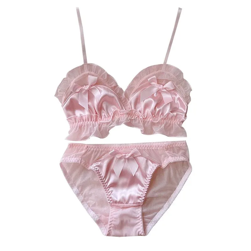 Pink Satin 2-piece Nymphet Lolita Lingerie Set