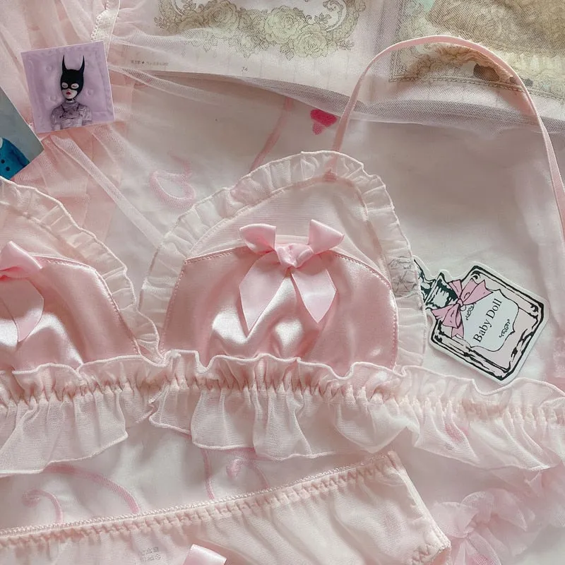 Pink Satin 2-piece Nymphet Lolita Lingerie Set