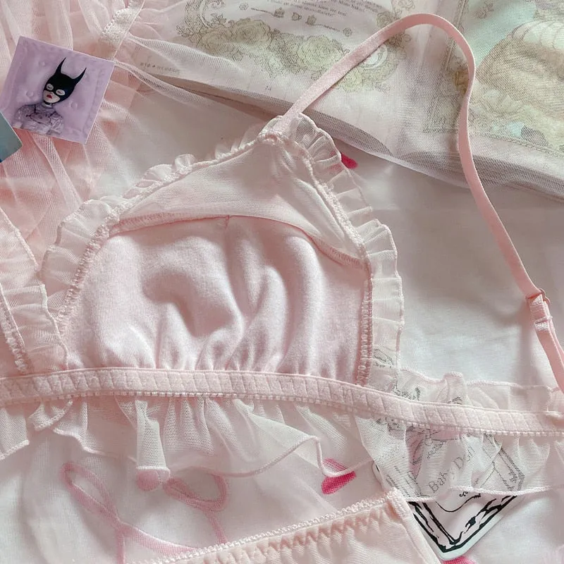 Pink Satin 2-piece Nymphet Lolita Lingerie Set