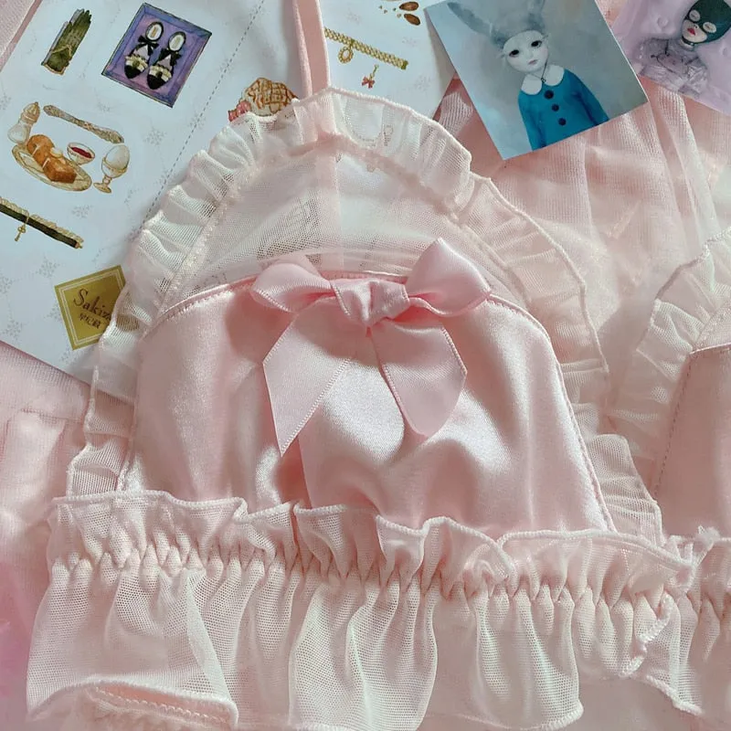 Pink Satin 2-piece Nymphet Lolita Lingerie Set