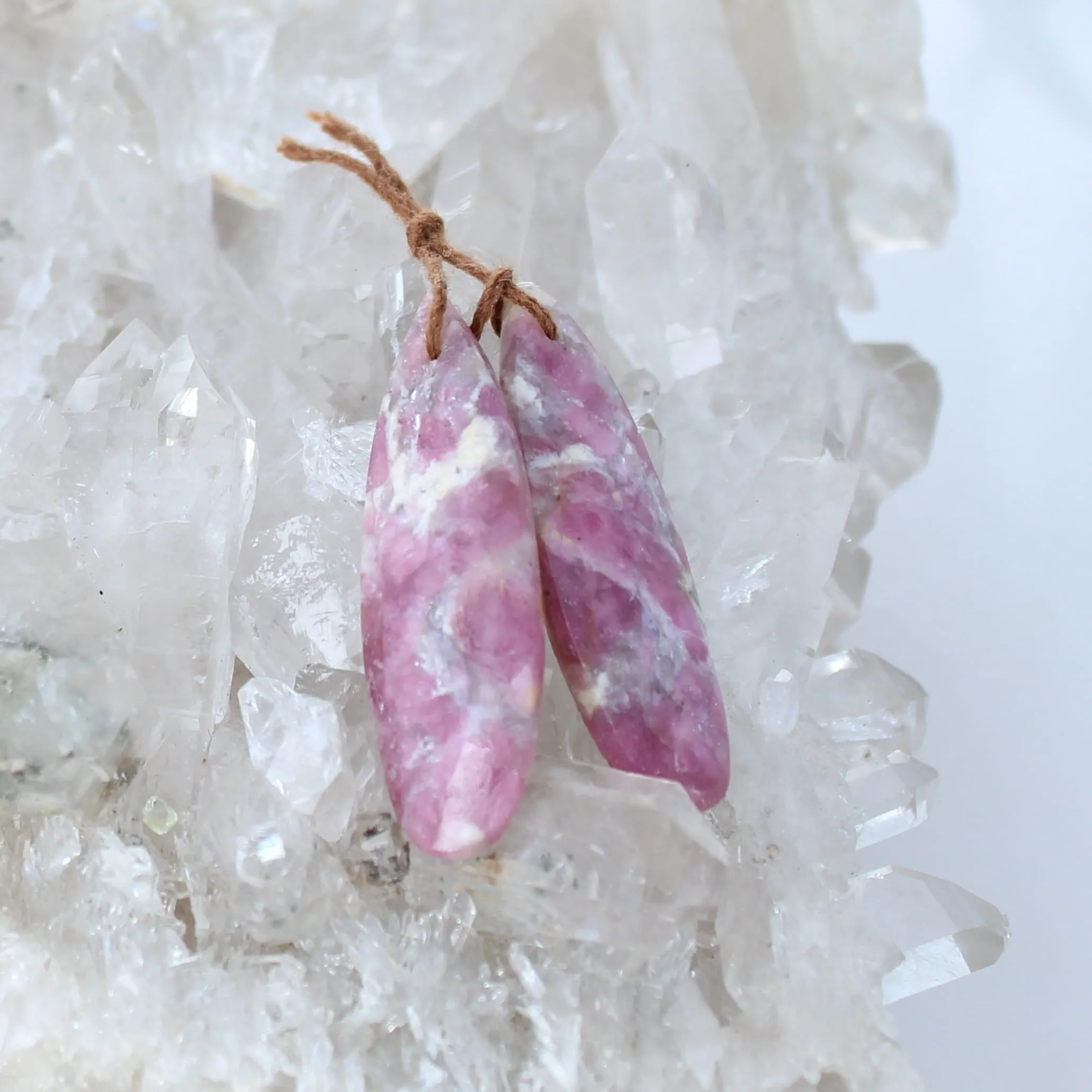 Pink Tourmaline and Lepidolite Earrings Components Pair #2